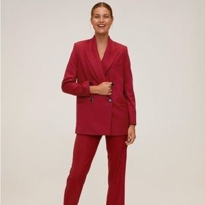 Mango Deep Cherry Double-Breasted Pant Suit
